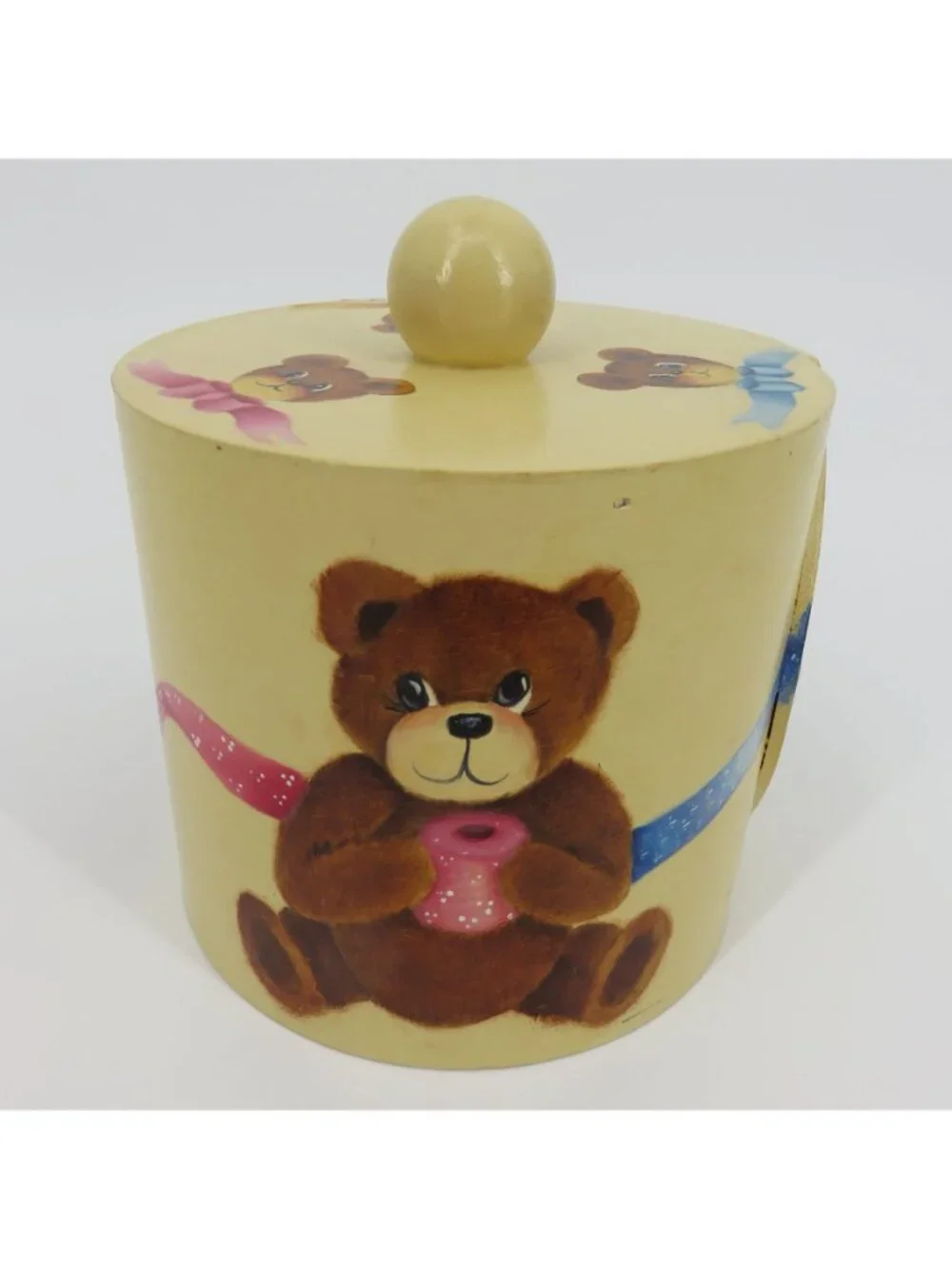 Hand Painted Teddy Bears Pink Blue Yellow Wood Toilet Roll Cover Granny Bathroom